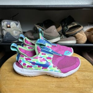 Nike flex runner pink blue green slip on